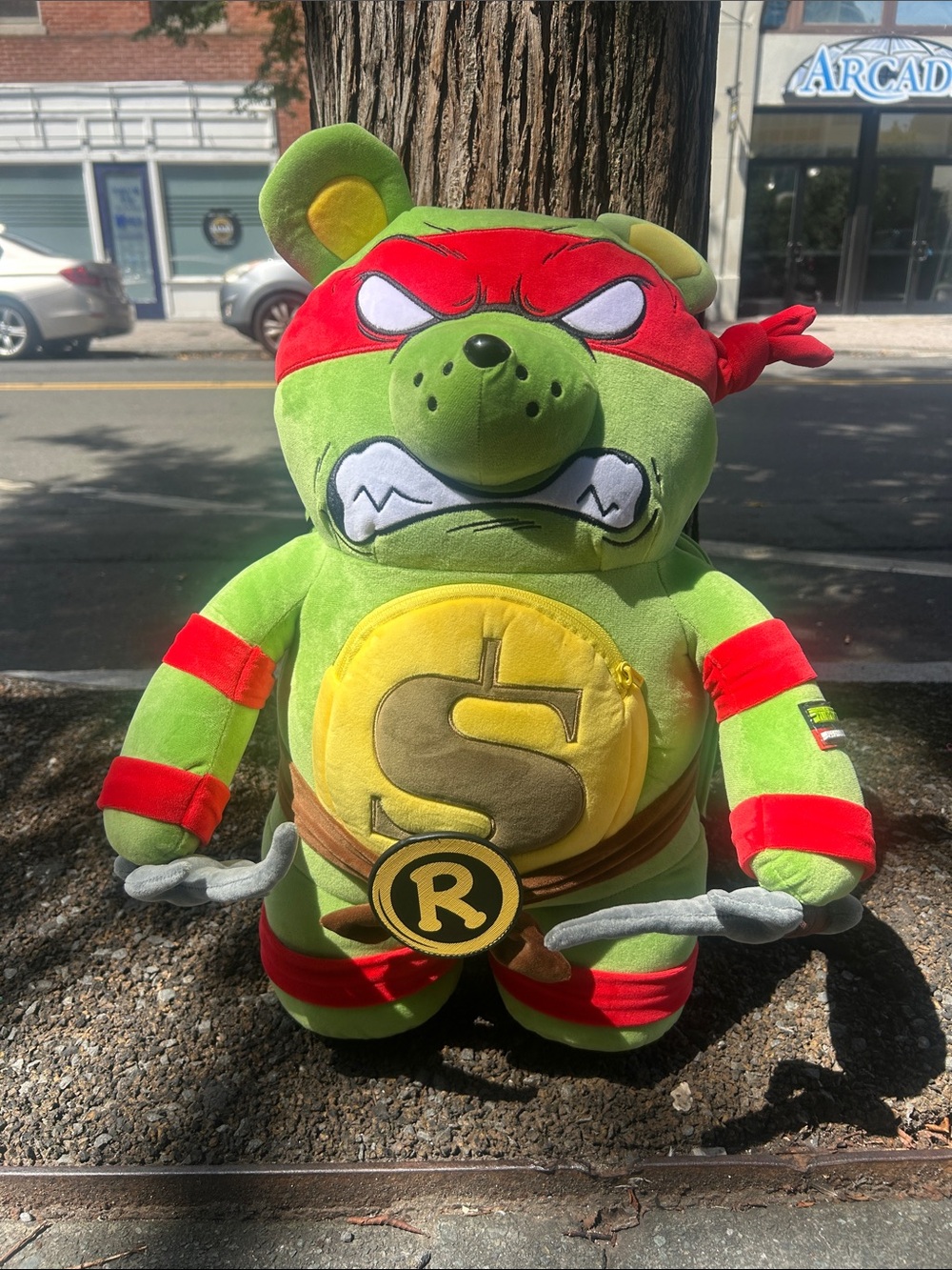 Sprayground Green Turtle-Inspired Plush with Red Mask and Yellow Belly